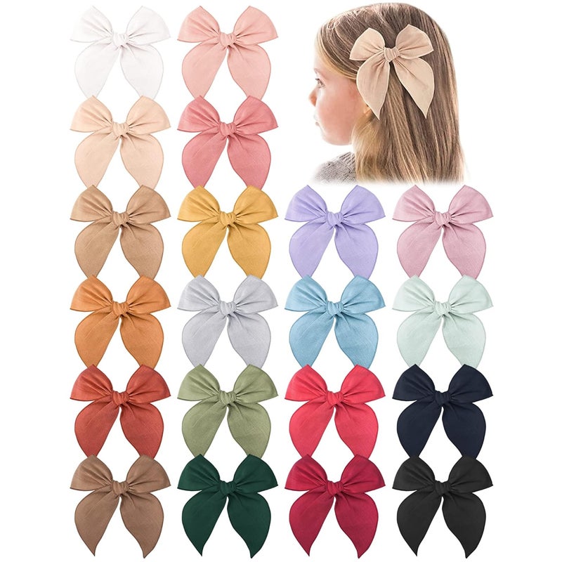 Niceye Fable Girls Hair Bows Cotton Linen Alligator Hair Clips or Little Girls Toddlers Kids Neutral Handmade Hair Accessories - 4.5” bow - Image 1